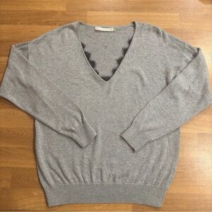 One Grey Day Houston Lace V Neck Pullover Medium Cotton Viscose Silk Blend